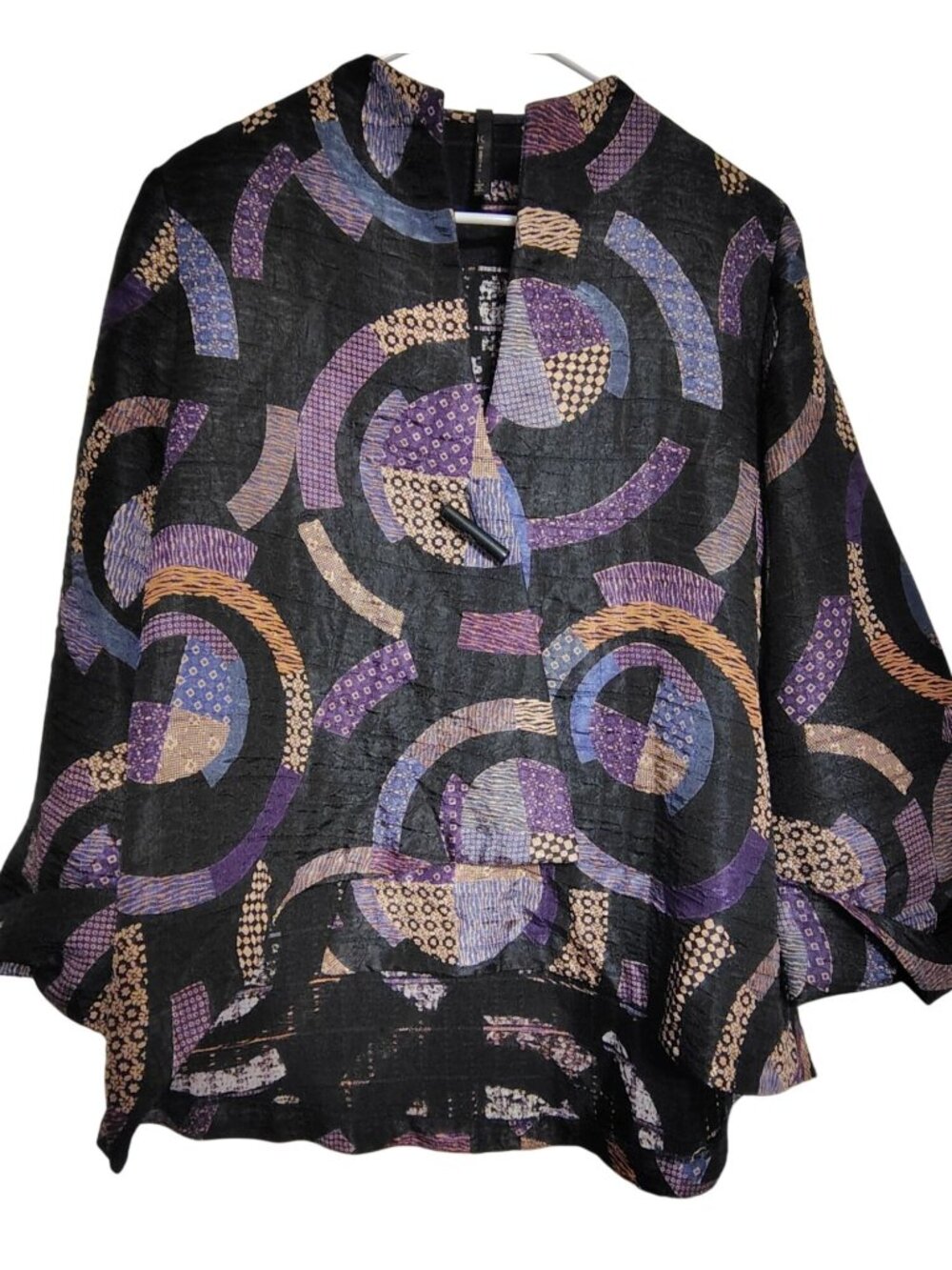 IC by Connie K Large Blazer Jacket, Black Abstract Circle Lagenlook Art to Wear